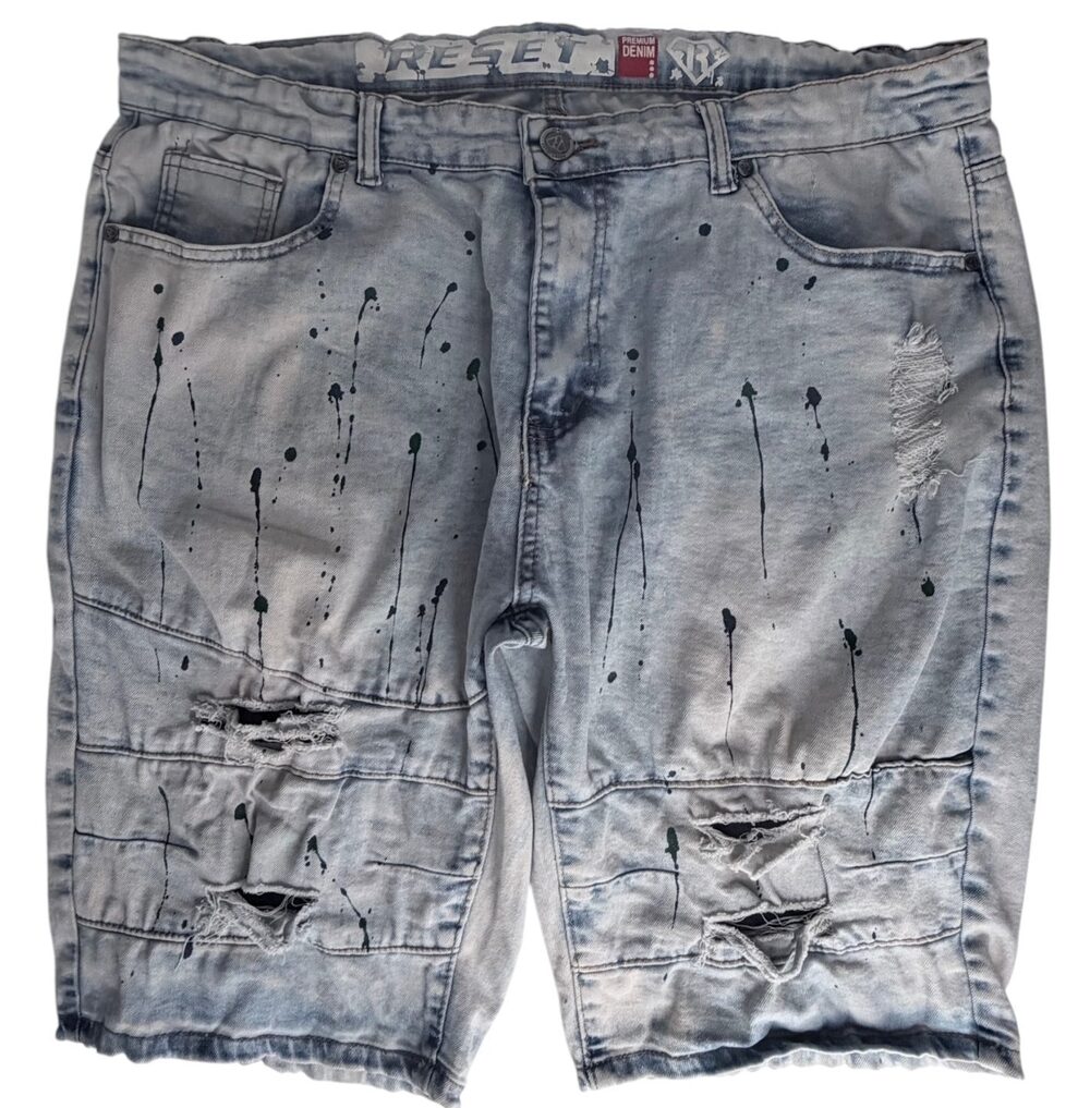 Reset Paint Splatter Distressed Denim Shorts Men's 38 Gray Multi Pocket